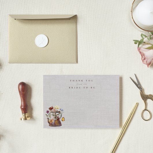 水彩花卉茶会 婚前祝賀会 サンキューカード