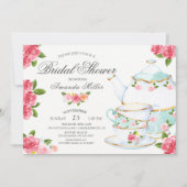 水彩花卉茶婚前お茶会 招待状 (正面)