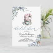 水彩花卉茶杯婚前小聚会 招待状 (スタンド正面)