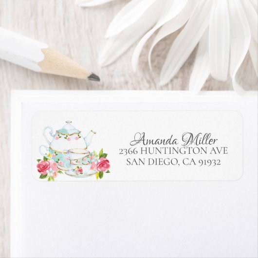 水彩花卉茶饮新娘淋浴庆祝会 ラベル (インサイチュ)