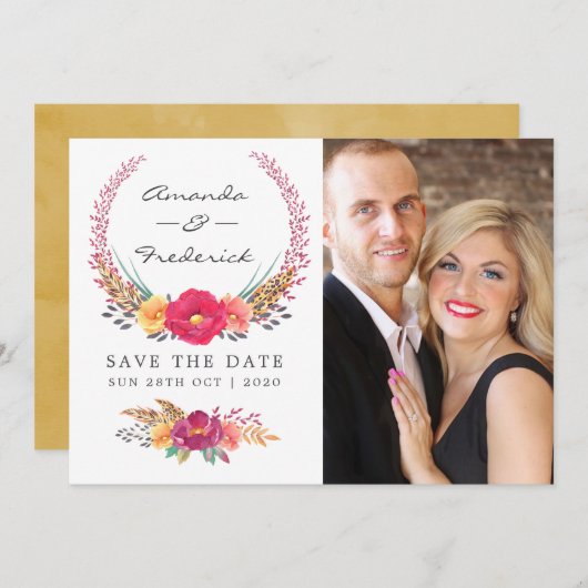 水彩花卉萨法里婚礼 セーブザデート (正面/裏面)