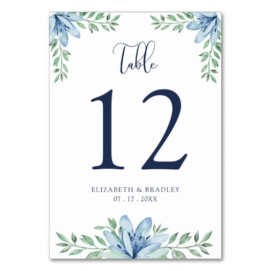 水彩花卉蓝色绽放婚礼桌号 テーブルナンバー (正面)
