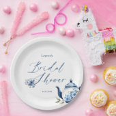 水彩花卉蓝色茶会婚前派对 ペーパープレート (パーティー)