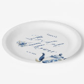 水彩花卉蓝色茶会婚前派对 ペーパープレート (アングル)