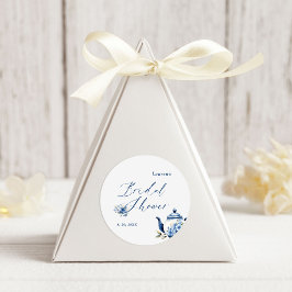 水彩花卉蓝色茶会婚前派对 ラウンドシール