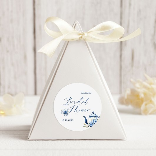 水彩花卉蓝色茶会婚前派对 ラウンドシール