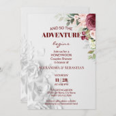 水彩花卉蜜月庆祝会 招待状 (正面/裏面)