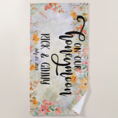 水彩花卉蜜月礼物个性化 ビーチタオル (正面)