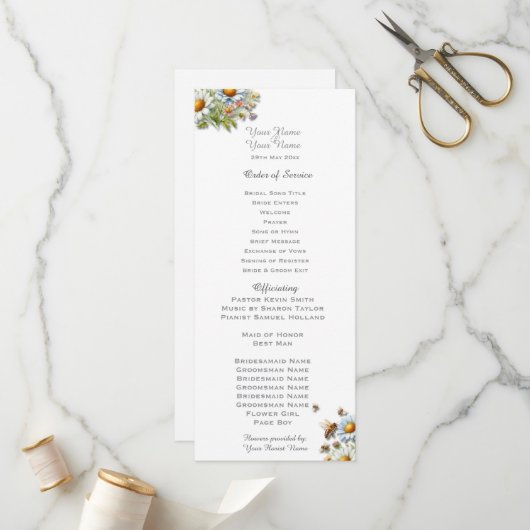 水彩花卉蜜蜂婚礼程序 プログラム (正面/裏面インサイチュ)