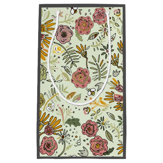 水彩花卉蜜蜂花朵优雅现代 スモールペーパーバッグ (正面)