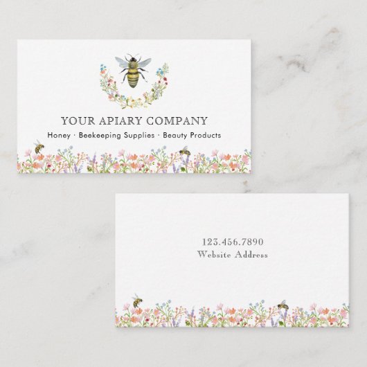 水彩花卉蜜蜂蜂场 名刺 (正面/裏面)