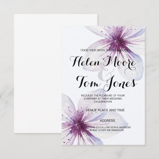 水彩花卉请柬 招待状 (正面/裏面)