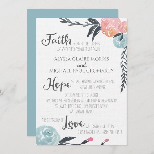 水彩花卉请柬 招待状 (正面/裏面)