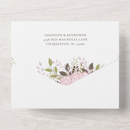 水彩花卉边框婚礼邀请卡 オールインワン招待状 (裏面)