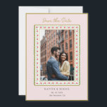 水彩花卉边框照片保存日期 セーブザデート<br><div class="desc">优雅的民族风格手绘水彩花卉边框，背景为淡粉色，带有情侣照片的婚礼保存日期卡。</div>