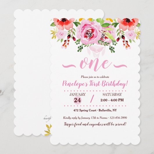 水彩花卉邀请函 招待状 (正面/裏面)