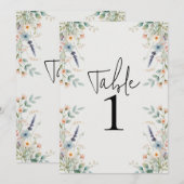 水彩花卉野花春季餐桌编号 招待状 (正面/裏面)