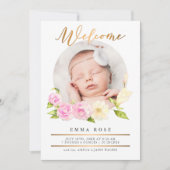 水彩花卉金箔新生儿写真公告 招待状 (正面)