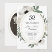 水彩花卉金箔照片 50周年記念 招待状 (正面/裏面)