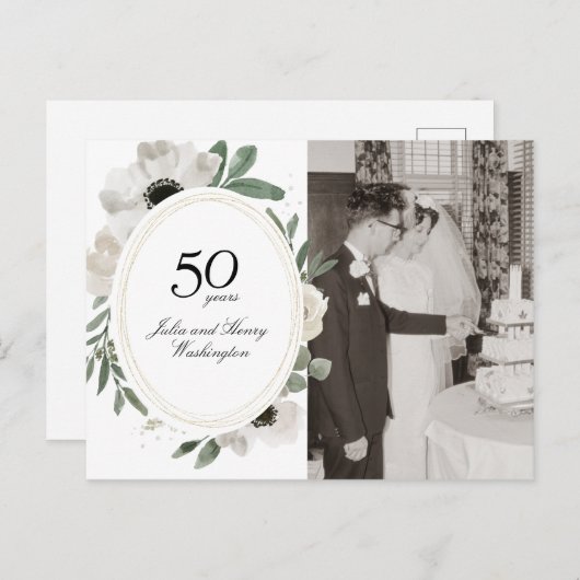 水彩花卉金色照片 50周年記念 ポストカード (正面/裏面)