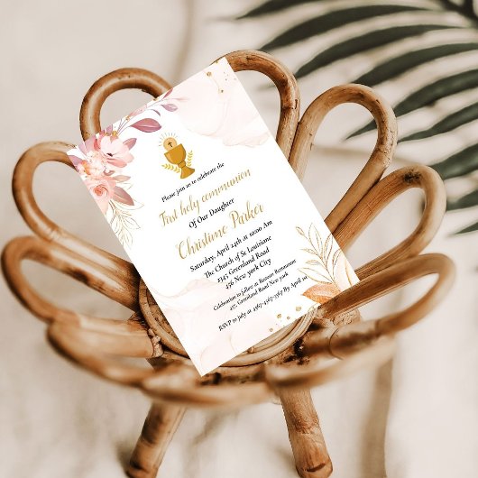 水彩花卉飞溅 初领圣体 招待状