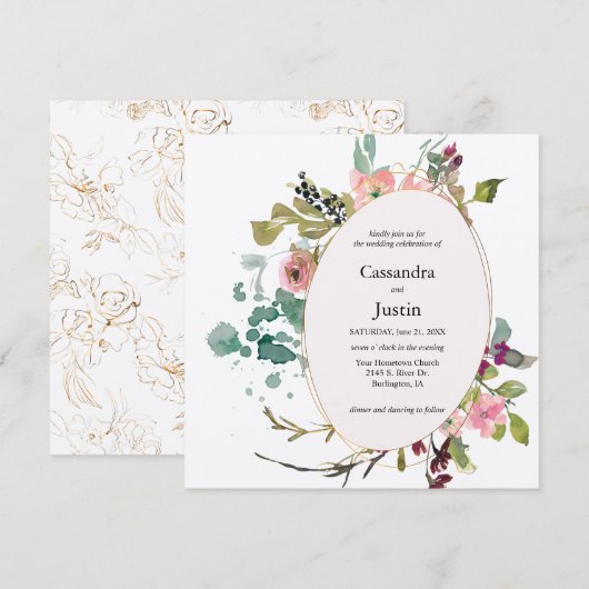 水彩花卉飞溅 招待状 (正面/裏面)