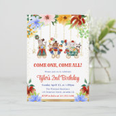 水彩花卉马戏团动物生日派对 招待状 (スタンド正面)
