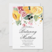 水彩花卉黄色婚礼 招待状 (正面)