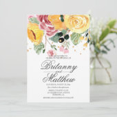 水彩花卉黄色婚礼 招待状 (スタンド正面)