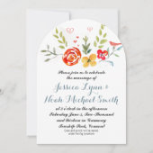 水彩花卉黄色珊瑚蔚蓝蓝色婚礼 招待状 (正面)