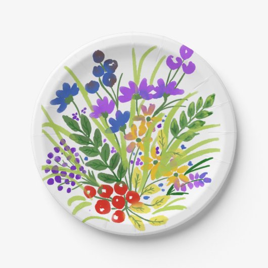 水彩花卉05定制纸盘 7" ペーパープレート (正面)