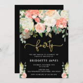 水彩花卉40岁生日 招待状 (正面/裏面)