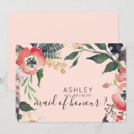 水彩花卉 あなたは私の花嫁の仲間になってくれる？ 名前 招待状