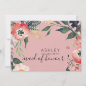 水彩花卉 あなたは私の花嫁の仲間になってくれる？ 名前 招待状 (正面)