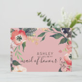 水彩花卉 あなたは私の花嫁の仲間になってくれる？ 名前 招待状 (スタンド正面)