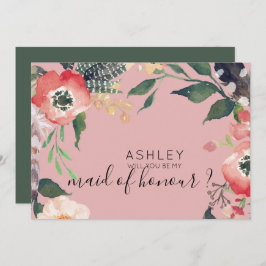 水彩花卉 あなたは私の花嫁の仲間になってくれる？ 名前 招待状