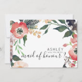 水彩花卉 あなたは私の花嫁の仲間になってくれる？ 名前 招待状 (正面)