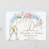 水彩花卉・ドット ワイングラス Save The Date セーブザデート (正面/裏面)