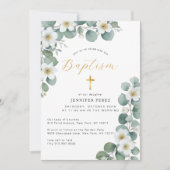 水彩花卉 ユーカリ グリーン 洗礼 招待状 (正面)