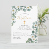 水彩花卉 ユーカリ グリーン 洗礼 招待状 (スタンド正面)