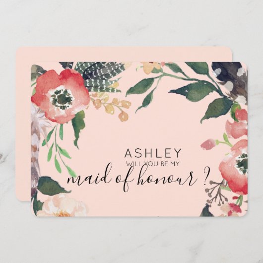 水彩花卉-你愿意成为我的伴娘吗 名称 招待状 (正面/裏面)