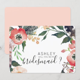 水彩花卉-你愿意成为我的伴娘吗 姓名 招待状