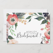 水彩花卉-你愿意成为我的伴娘吗 姓名 招待状 (正面)