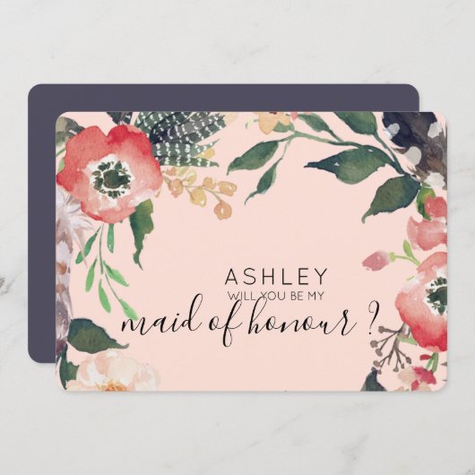 水彩花卉-你愿意成为我的伴娘吗 姓名 招待状 (正面/裏面)