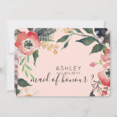 水彩花卉-你愿意成为我的伴娘吗 姓名 招待状 (正面)