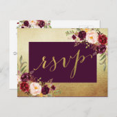 水彩花卉 假金箔婚礼回复卡 インビテーションポストカード (正面/裏面)