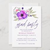 水彩花卉 卒業パーティー 招待状 (正面)