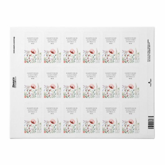 水彩花卉 回信地址 ラベル (フルシート)