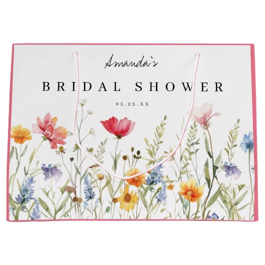 水彩花卉 婚前小聚会 ラージペーパーバッグ (正面)