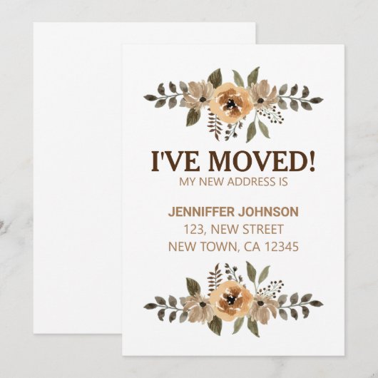 水彩花卉 我已搬家 通知卡 案内状 (正面/裏面)